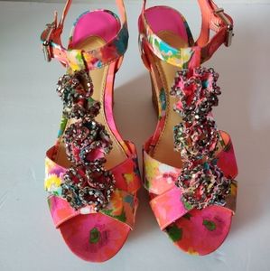 Gorgeous Gianni Bini Floral Beaded Wedge Sandals